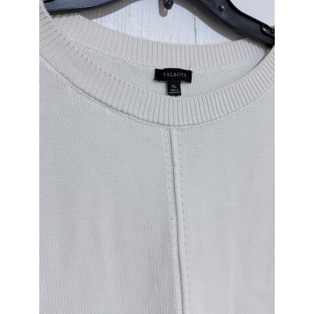 Talbots Womens Ivory White 100% Cotton Crew Neck Seam Detail Sweater XL KH5348
